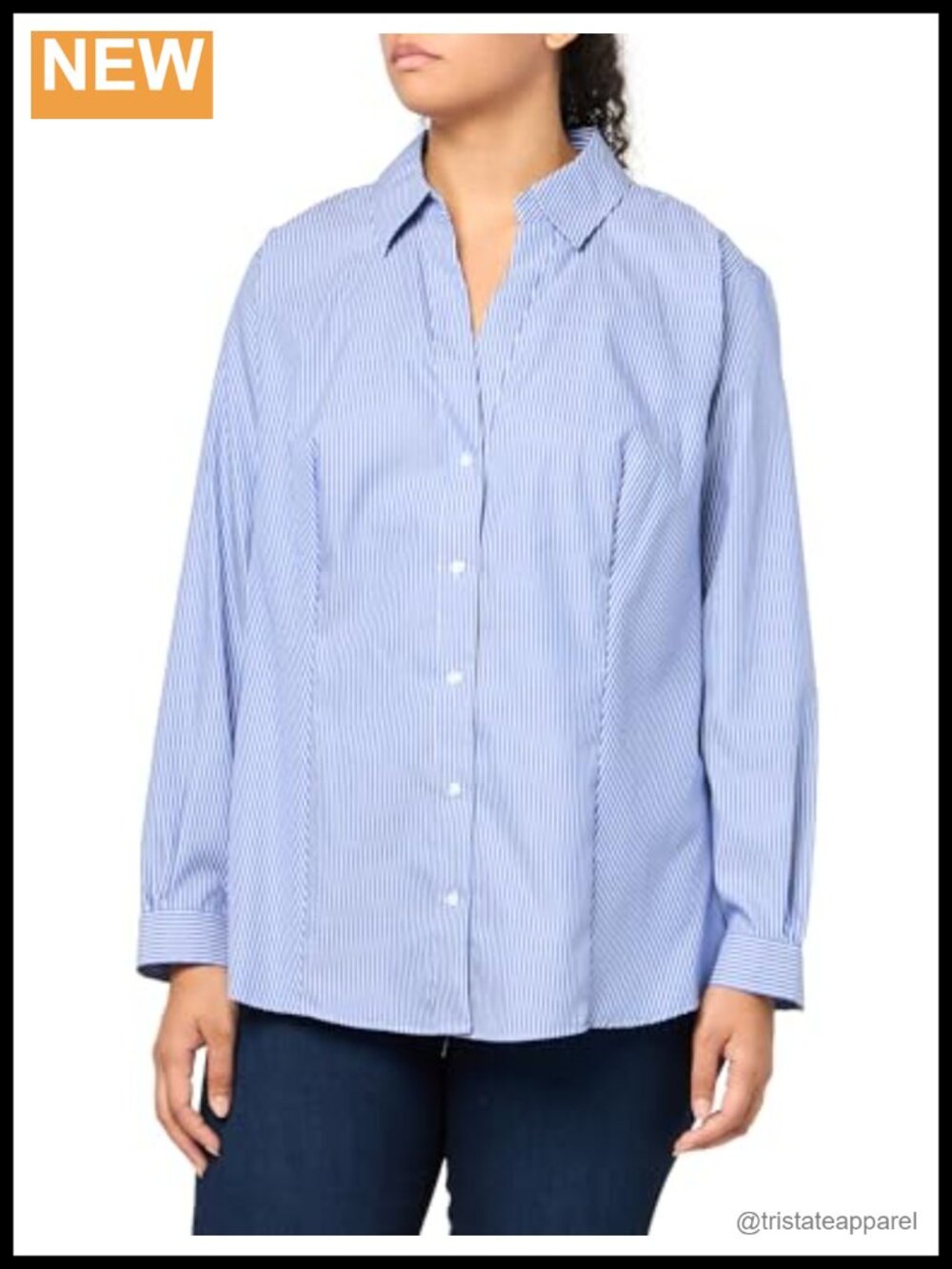 Women's Plus Size Long Sleeve Button Down Shirt, Easy Care Cotton, Striped